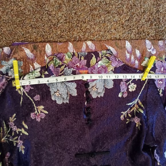 Chinese Traditional Dark Purple Floral Roses? Long Shirt Frog Ties Size Small - Picture 6 of 13